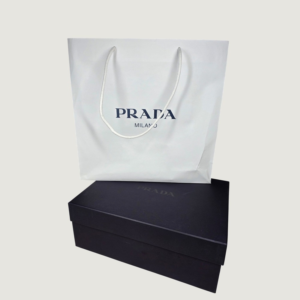 Prada Milano Large Navy Blue Luxury Storage Gift Box and White Shopping Bag Set